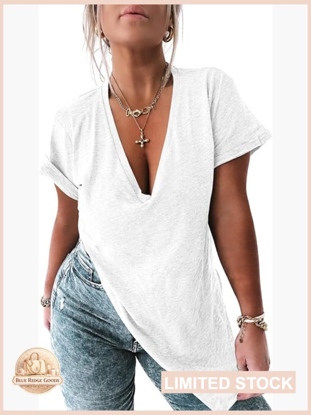 Oversized V-Neck Tunic Top Loose Fit Casual Summer Tee Recycled Material